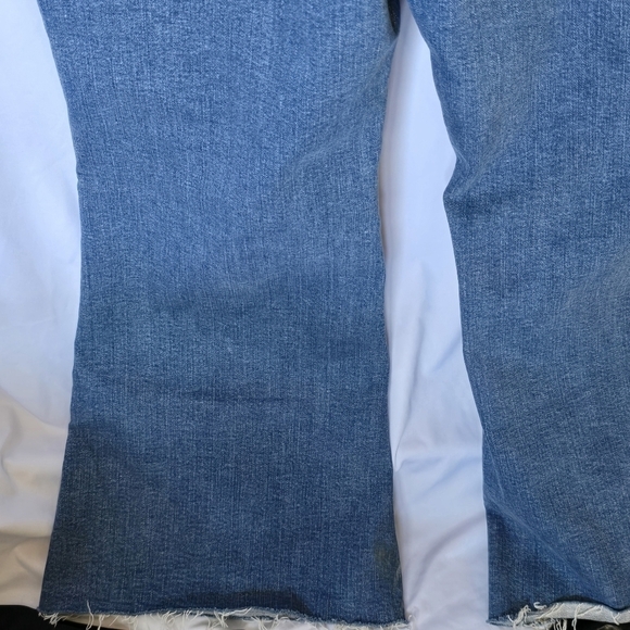 American Eagle Flare Overalls Adjustable Zipper Front Raw Hem Jeans, sz 14 Short - Picture 12 of 12